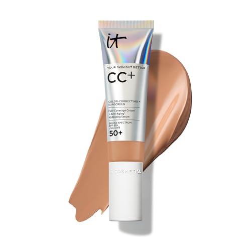 IT Cosmetics CC+ Cream - Natural Full Coverage Foundation With SPF 50+, Color Corrector & Anti-Aging Hydrating Serum, Hyaluronic Acid + Peptides, Lightweight Up To 24H Wear, All Skin Types- 1.08 fl oz