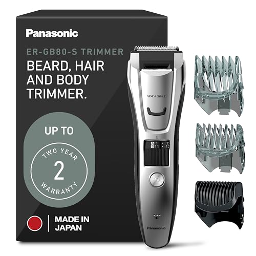 Panasonic Multi-Groomer Electric Beard Trimmer for Men, Mens Trimmer for Beard, Hair and Body, 39 Trim Length Settings with 3 Attachments, Corded/Cordless Operation  ER-GB80-S (Silver)