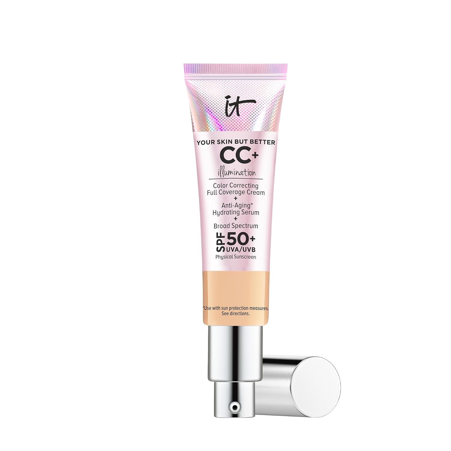 IT Cosmetics CC+ Cream Illumination - Radiant Full Coverage Foundation With SPF 50+, Color Corrector & Hydrating Anti-Aging Serum, Hydrolyzed Collagen + Peptides, Normal to Dry Skin - 1.08 fl oz