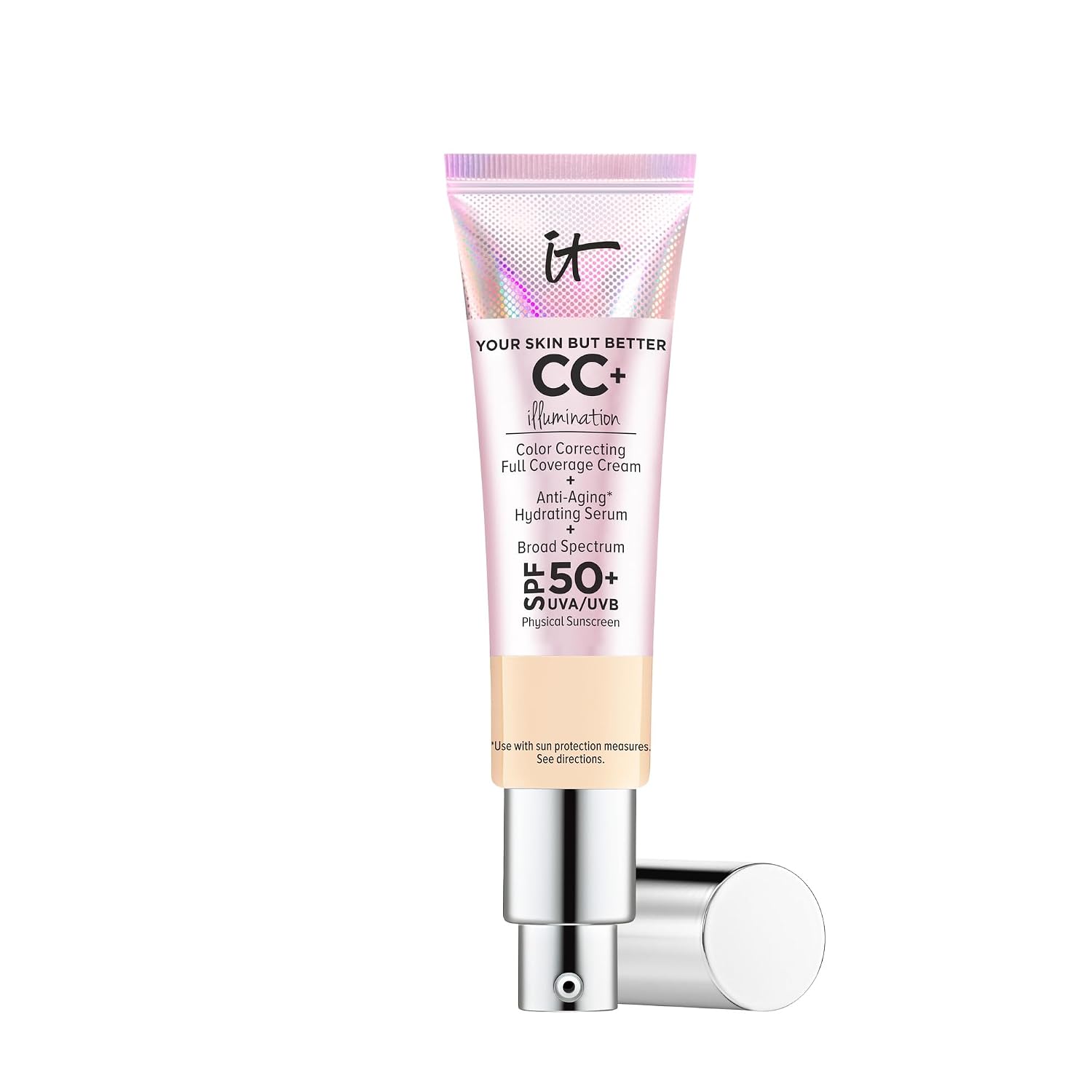 IT Cosmetics CC+ Cream Illumination - Radiant Full Coverage Foundation With SPF 50+, Color Corrector & Hydrating Anti-Aging Serum, Hydrolyzed Collagen + Peptides, Normal to Dry Skin - 1.08 fl oz