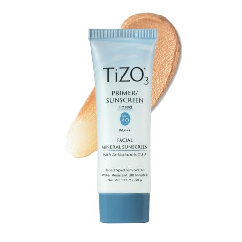 TiZO3 Facial Mineral Sunscreen and Primer, Tinted Broad Spectrum SPF 40 with Antioxidants, Sheer matte finish, Fragrance-Free, Oil-Free, Dermatologist-recommended, PA+++ 1.75 oz