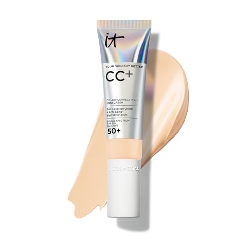 IT Cosmetics CC+ Cream - Natural Full Coverage Foundation With SPF 50+, Color Corrector & Anti-Aging Hydrating Serum, Hyaluronic Acid + Peptides, Lightweight Up To 24H Wear, All Skin Types- 1.08 fl oz