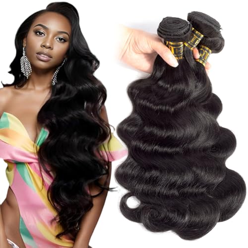 QTHAIR 16A Brazilian Virgin Hair Body Wave Bundles(20" 22" 24",Natural Color)100% Unprocessed Brazilian Body Wave Human Hair Weave for Black Women