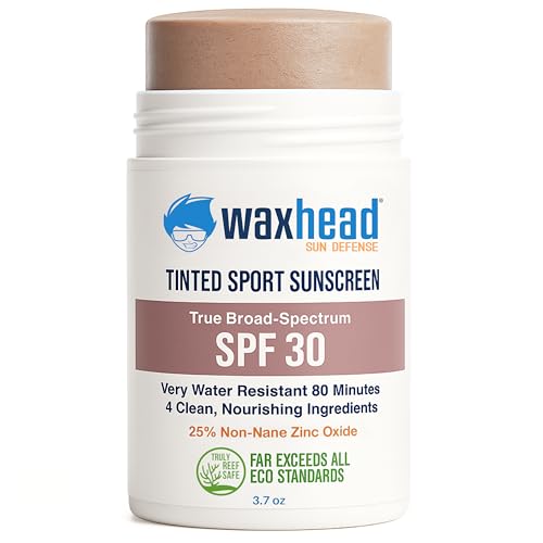 Waxhead Tinted Zinc Sunscreen Stick Face SPF 30 - Reef Safe Sunscreen, Tinted Zinc Oxide Stick Biodegradable, Waterproof, Skin Tone, Food-Grade, Non-Nano, Natural Non-Toxic Kids, Surfing (Tint, 3.7oz)