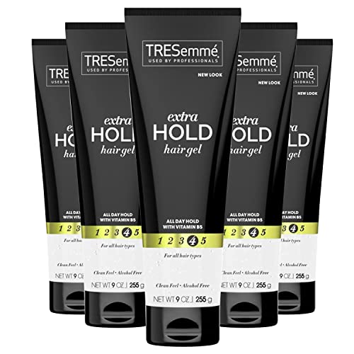 TRESemme Hair Gel with Vitamin B, Extra Hold Hair Gel, Protect Hair from Damaging Hair Dryer, Styling Tools & Appliances, Volumizing Hair Products with Frizz Control, 5 Tubes - 9 Oz. Ea.