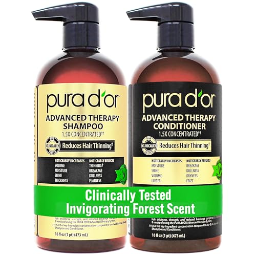 PURA D'OR Advanced Therapy Biotin Shampoo & Conditioner Hair Care Set For Hair Thinning, CLINICALLY TESTED Effective Results, Herbal Hair Thickening Products For Women & Men, 16oz x2