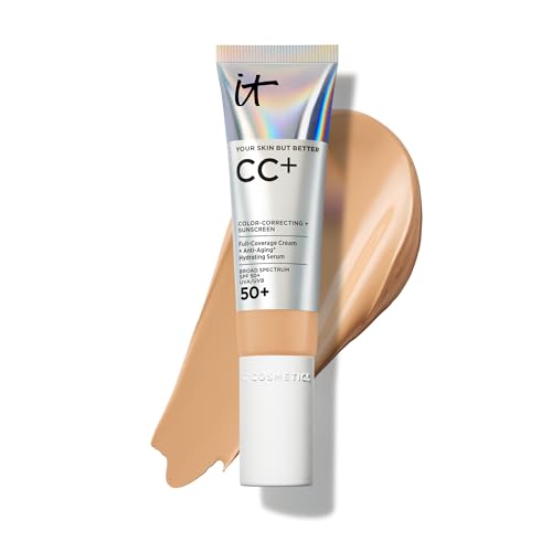 IT Cosmetics CC+ Cream - Natural Full Coverage Foundation With SPF 50+, Color Corrector & Anti-Aging Hydrating Serum, Hyaluronic Acid + Peptides, Lightweight Up To 24H Wear, All Skin Types- 1.08 fl oz