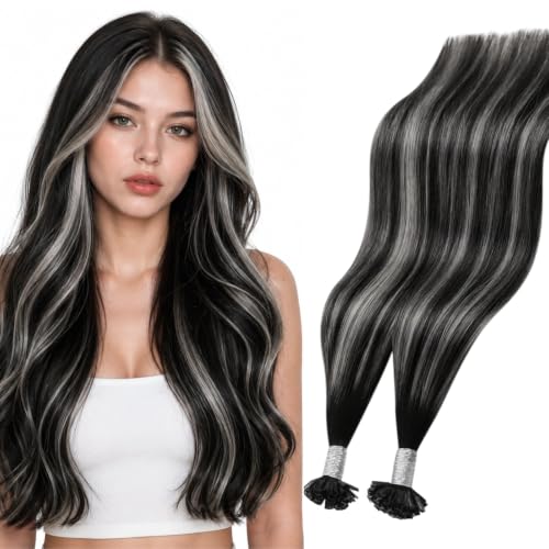 Moresoo U Tip Hair Extensions Human Hair Off Black Silver Ombre Hair Extensions U Tip Human Hair for Any Occasion 50G 50S 24 Inch