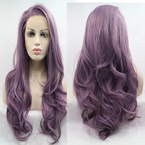 ELESTY Long Wavy Purple Lace Front