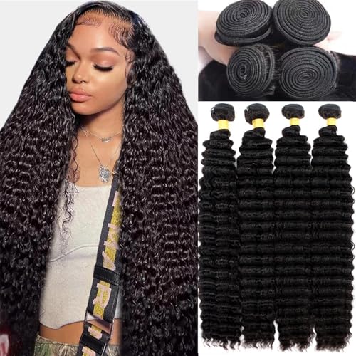 12A Deep Wave Bundles Human Hair Pineapple Wave 4 Bundles 16"18"20"22" 400g 100% Unprocessed Virgin Brazilian Remy Human Hair Weave Bundles Natural Color