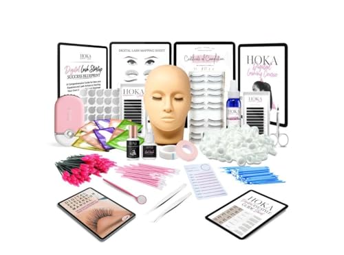 Hoka Lash Eyelash Extension Kit & Training Course and Certification, Professional Lash Extension Kit for Beginners Includes Practice Mannequin Head, Lash Trays, Glue, Tweezers, Fan & More
