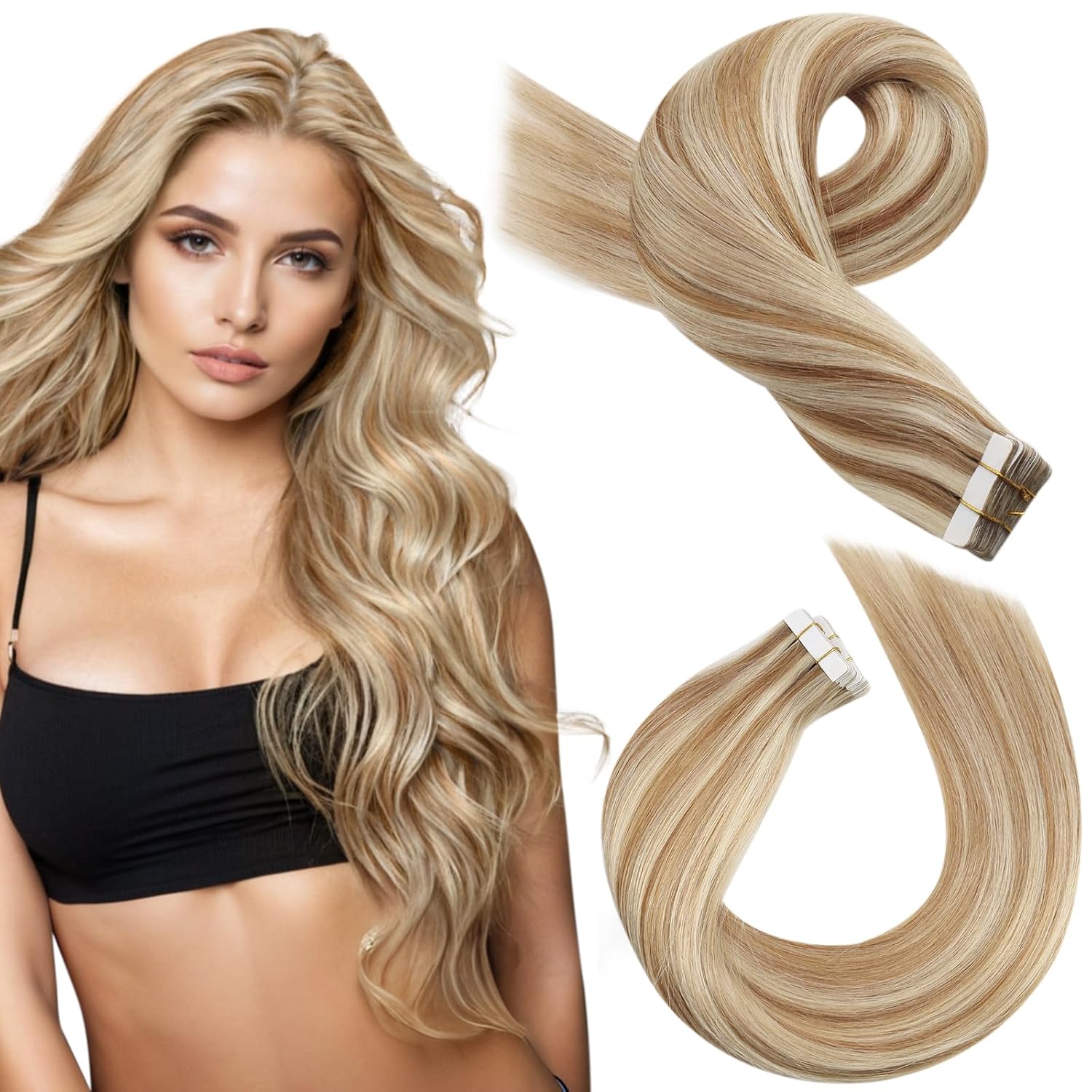 Moresoo Tape in Hair Extensions Real Human Hair Blonde