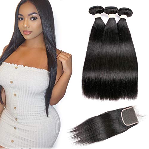 Straight 3 Bundles with Closure Virgin Hair Free Part