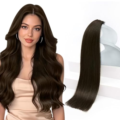 Sunny Hair Tape in Hair Extensions Real Human Hair Invisible Remy Hair Extensions Tape ins for Women Dark Brown 18 inch 20Pcs 50G