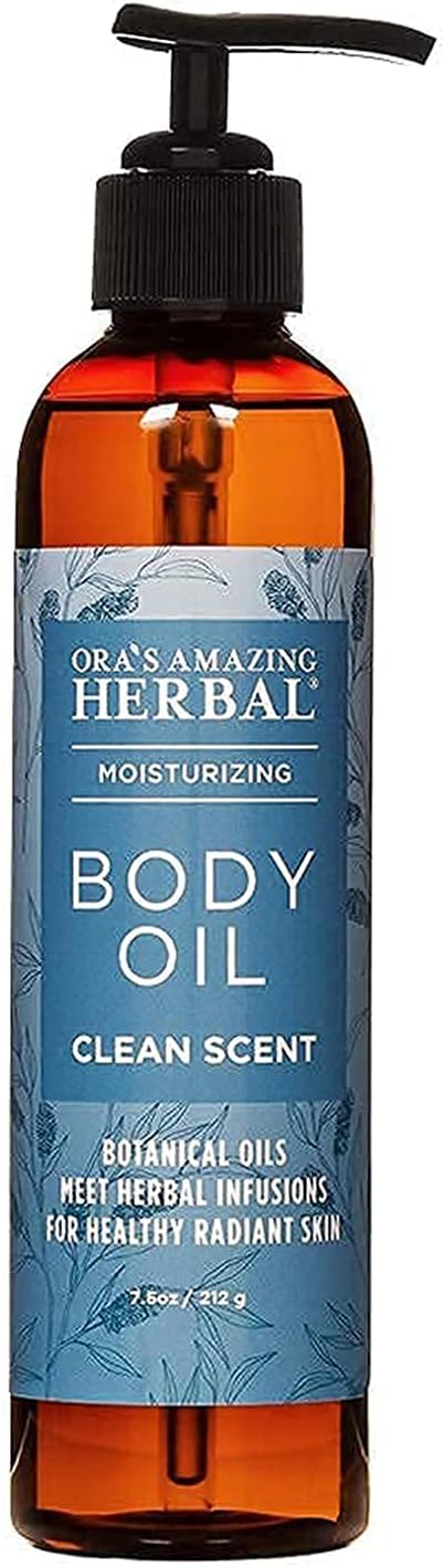 Clean Scent Body Oil, After Shower Body Oil For Men & Women, Bath Oil for Dry Skin, Natural Moisturizing Skin Oil, Eucalyptus & Lemongrass Essential Oils, Herbal Skincare, 7.5 Oz, Ora's Amazing Herbal
