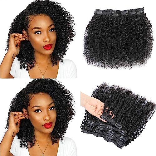 Urbeauty Kinky Curly Clip In Hair Extensions - 18 Inch, Human Hair, Clip Ins for Black Women, Short Curly African American Remy