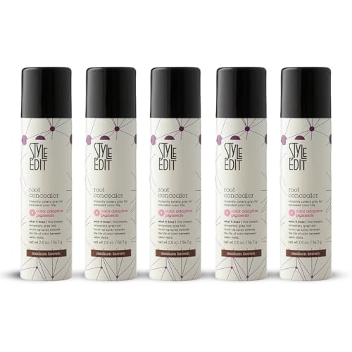 Style Edit Root Concealer Touch Up Spray (Multiple Colors Available) - Instantly Covers Greys And Roots - Professional Salon Quality Grays Cover Up Hair Products for Women Medium Brown 2 Ounce PACK OF 4 PLUS 1 FREE (Total Of 5)