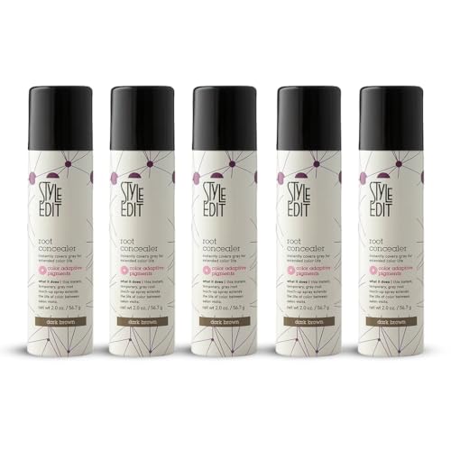 Style Edit Root Concealer Touch Up Spray (Multiple Colors Available) - Instantly Covers Greys And Roots - Professional Salon Quality Grays Cover Up Hair Products for Women Dark Brown 2 Ounce PACK OF 4 PLUS 1 FREE (Total Of 5)