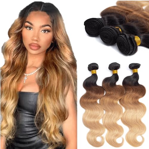 12A Grade Ombre Bundles Human Hair (T1B/30/27,10" 12" 14") Ombre Body Wave 3 Bundles
