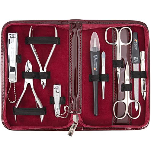 3 Swords Germany - brand quality 10 piece manicure pedicure grooming kit set for professional finger & toe nail care scissors clipper fashion leather case in gift box, Made by 3 Swords (6226)