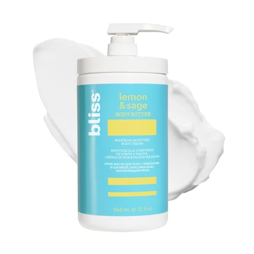 Bliss Body Butter - Lemon and Sage Body Butter - Maximum Moisture Cream - 32 Fl Oz - Body Lotion for Dry Skin - Long-Lasting Moisturizer for Women & Men - Vegan & Cruelty-Free