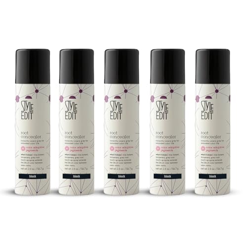 STYLE EDIT Black Root Concealer Touch Up Spray, Instantly Covers Greys And Roots - Professional Salon Quality Grays Cover Up Hair Products for Women Black 2 Ounce Pack of PACK OF 5