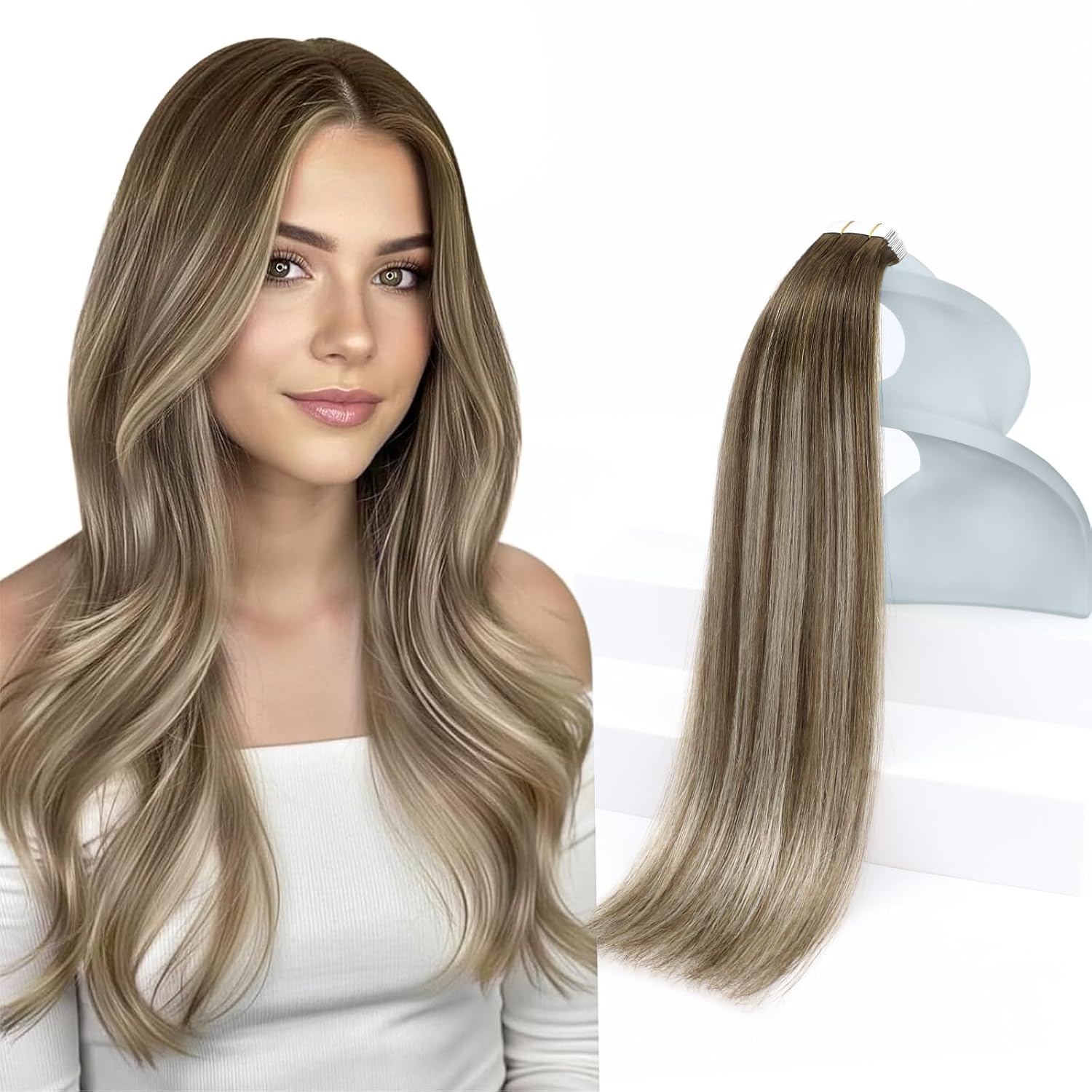 Sunny Hair Tape in Hair Extensions (Cool Brown Balayage 16")