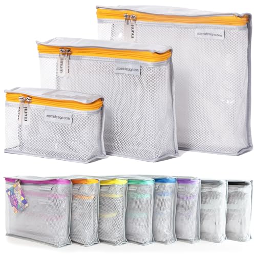 MUMI Travel Toiletry Bag Set of 3  Clear TSA Approved Toiletry Bags for Women  Reusable Water-Resistant Makeup Organizer Pouches for Skincare, Cosmetics, Travel Accessories, Airport Packing - Orange