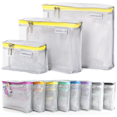 MUMI Travel Toiletry Bag Set of 3  Clear TSA Approved Toiletry Bags for Women  Reusable Water-Resistant Makeup Organizer Pouches for Skincare, Cosmetics, Travel Accessories, Airport Packing - Yellow