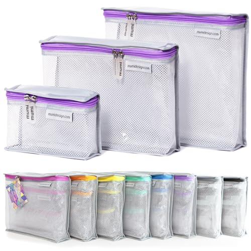 MUMI Travel Toiletry Bag Set of 3  Clear TSA Approved Toiletry Bags for Women  Reusable Water-Resistant Makeup Organizer Pouches for Skincare, Cosmetics, Travel Accessories, Airport Packing - Purple