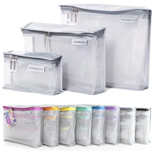 MUMI Travel Toiletry Bag Set of 3  Clear TSA Approved Toiletry Bags for Women  Reusable Water-Resistant Makeup Organizer Pouches for Skincare, Cosmetics, Travel Accessories, Airport Packing - Gray