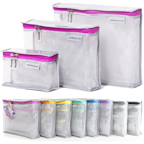 MUMI Travel Toiletry Bag Set of 3  Clear TSA Approved Toiletry Bags for Women  Reusable Water-Resistant Makeup Organizer Pouches for Skincare, Cosmetics, Travel Accessories, Airport Packing - Pink