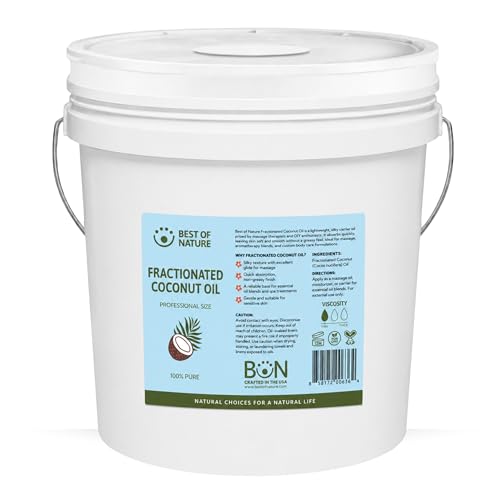 Best of Nature 100% Pure Fractionated Coconut Oil - Liquid MCT Massage & Body Oil, Unscented Moisturizer for Hair, Skin, Face, Aromatherapy Carrier for Essential Oils, 5 Gallon Pail (640 fl oz)