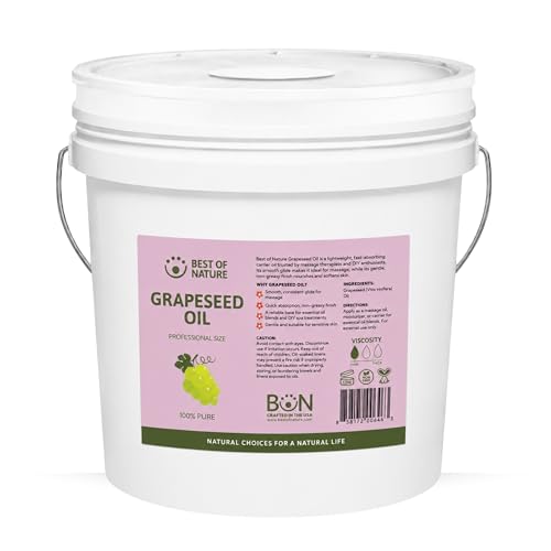 Best of Nature 100% Pure Grapeseed Oil - Unscented, Lightweight, Non-Greasy Moisturizer for Hair, Skin, Face & Aromatherapy, Carrier Oil for Essential Oils, 5 Gallon Pail (640 fl oz)