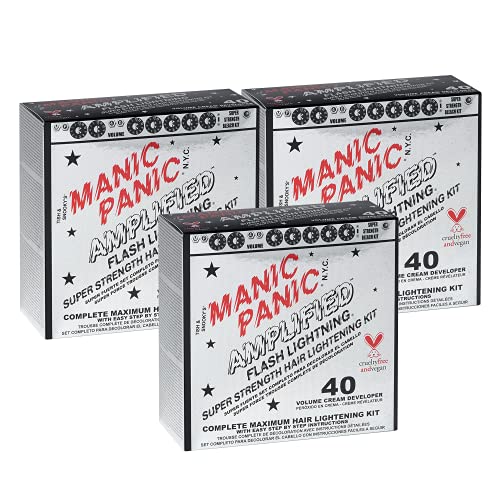 MANIC PANIC Flash Lightning Hair Bleach Kit - 40 Volume Developer + Bleach Powder - Lifts Hair Color Up to 7 Levels - Vegan & Cruelty-Free (3 Pack)