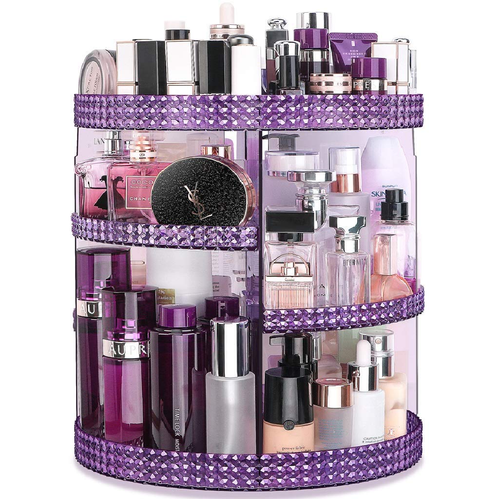 Awenia Makeup Organizer 360-Degree Rotating, Adjustable Makeup Storage, 7 Layers Large Capacity Cosmetic Storage Unit, Fits Different Types of Cosmetics and Accessories, Plus Size(Purple)