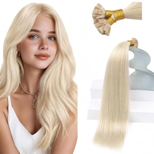Sunny Hair Flat Tip Hair Extensions Human Hair Keratin Tips Hair Extensions Platinum Blonde Hair Extensions Real Human Hair Keratin Bonds 20inch 50g