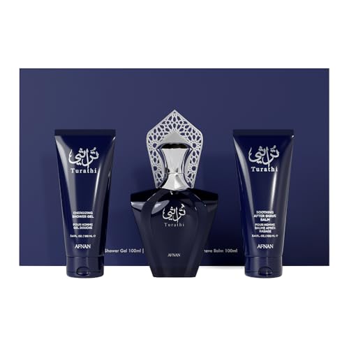 Afnan Turathi Homme Blue Gift Set Eau De Parfum + Shower Gel + After Shave Luxurious Perfume Gift Set For Men