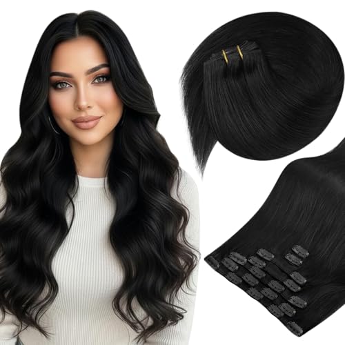 Sunny Hair Clip in Hair Extensions Straight Human Hair Clip in Extensions Remy Clip in Hair Extensions Real Human Hair Extensions Clip ins Natural Black for Women 20inch