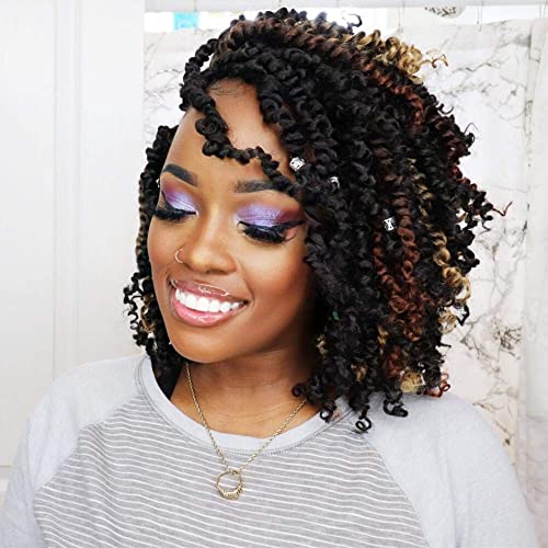 ToyoTress Tiana Passion Twist Hair - 10 Inch 8 Packs Ombre Brown Pre-Looped Pre-Twisted Passion Twists Crochet Braids Made Of Bohemian Hair Synthetic Braiding Hair Extension (10 Inch, T30-8P)