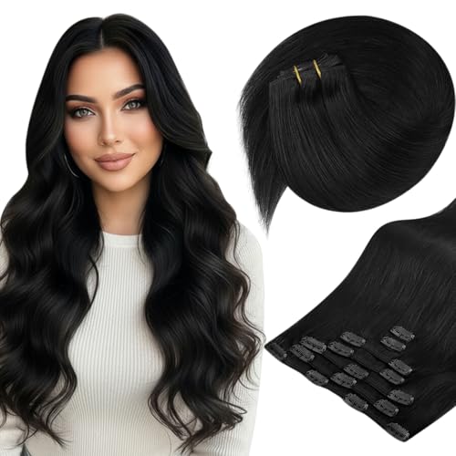 Sunny Hair Clip in Hair Extensions Straight Human Hair Clip in Extensions Remy Clip in Hair Extensions Real Human Hair Extensions Clip ins Natural Black for Women 14inch