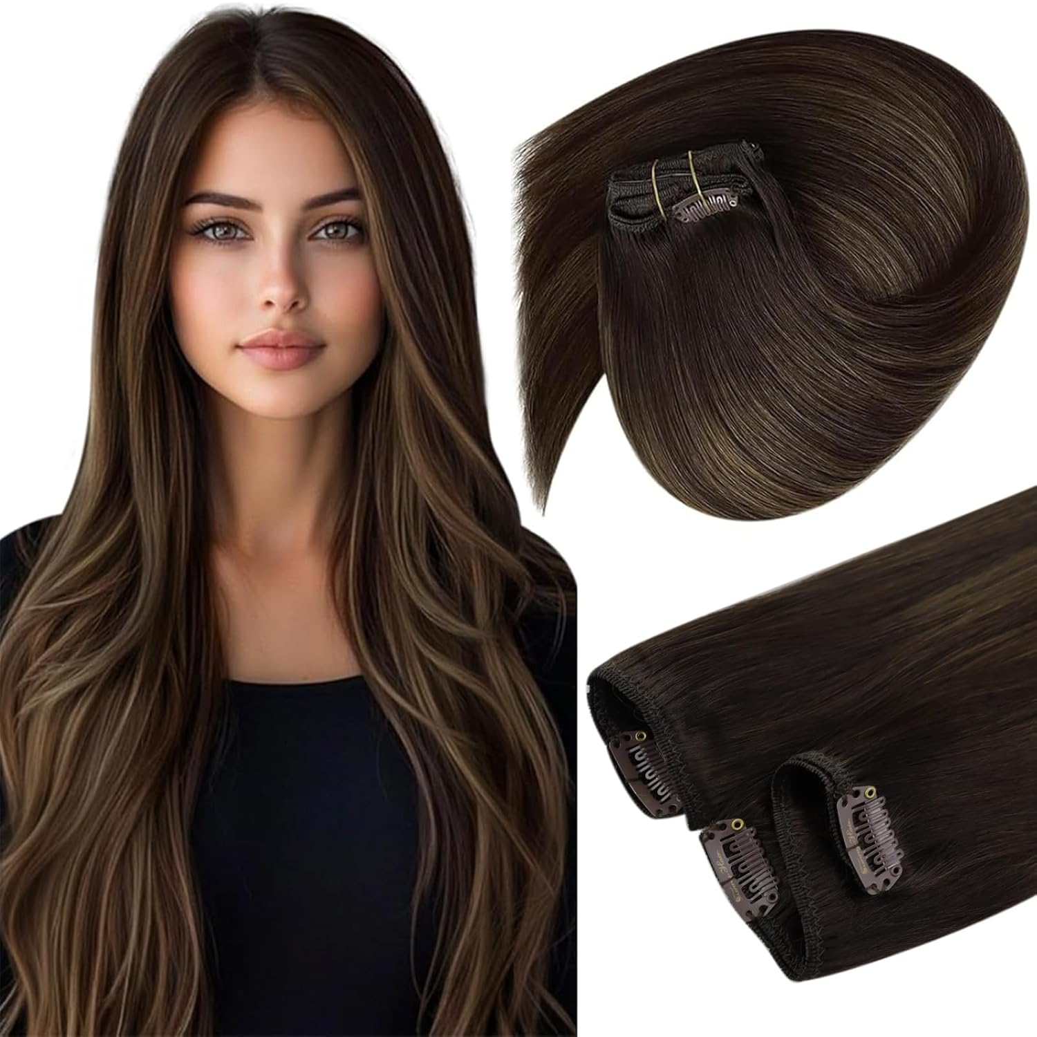 Sunny Hair Clip in Extensions Dark Brown Ombre 12"