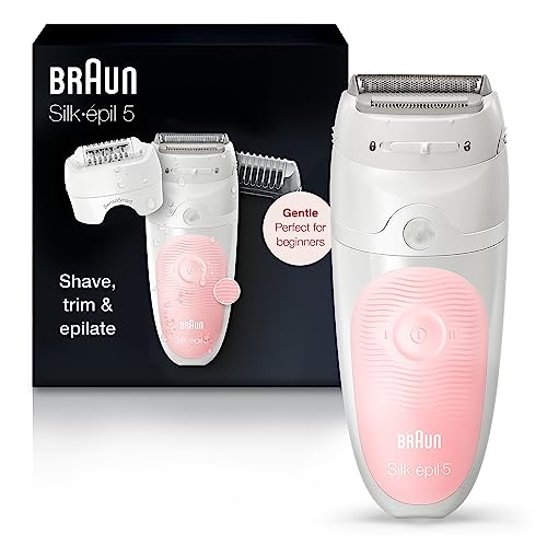 Braun Epilator Silk-epil 5 5-620, Hair Removal Device, Epilator for Women, Shaver & Trimmer, Cordless, Rechargeable, Wet & Dry, 6 Piece Set, Holiday Gifts for Women