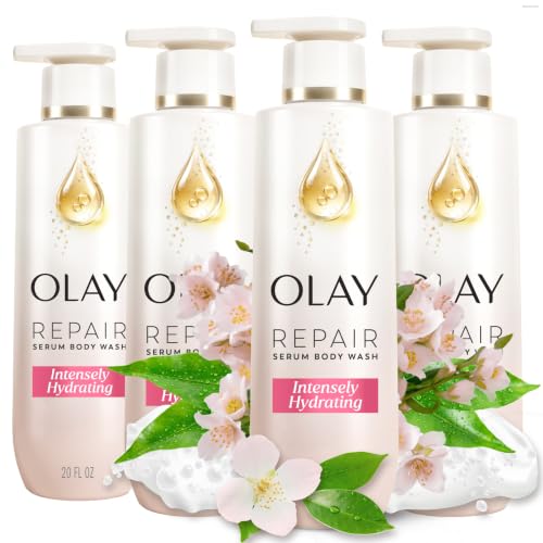 Olay Body Wash for Women, Intensely Hydrating, Hyaluronic Acid Serum Complex, Renews Moisture, Free of Parabens & Phthalates, Vitamin B3 Lameller Technology, For All Skin Types, 20 fl oz (Pack of 4)
