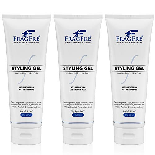 Hair Styling Gel 8 oz (3-Pack Gift Set) Medium Hold - Fragrance Free Hypoallergenic - Irritation Free Styling Gel for Sensitive Skin - for Men Women Children - Gluten Free Vegan Cruelty Free