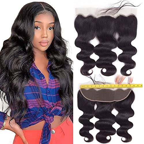 QTHAIR 16A Transparent HD Brazilian Body Wave Human Hair Lace Frontal (18",13x4 Ear to Ear Lace Frontal,Natural Black)150% Density 100% Virgin Body Wave