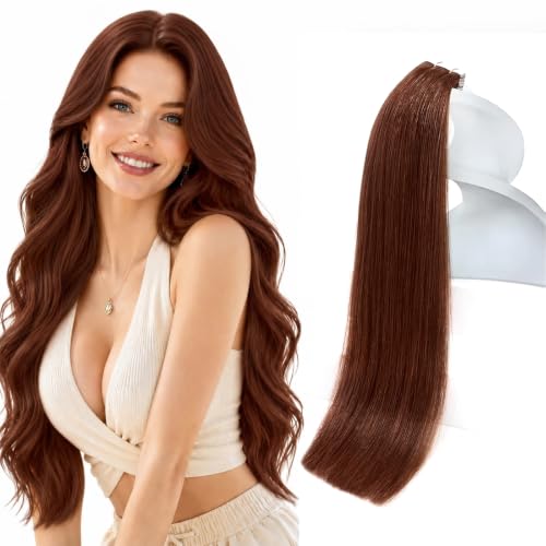 Sunny Hair Tape in Hair Extensions Real Human Hair Invisible Remy Hair Extensions Tape ins for Women Auburn Brown 16 inch 20Pcs 50G