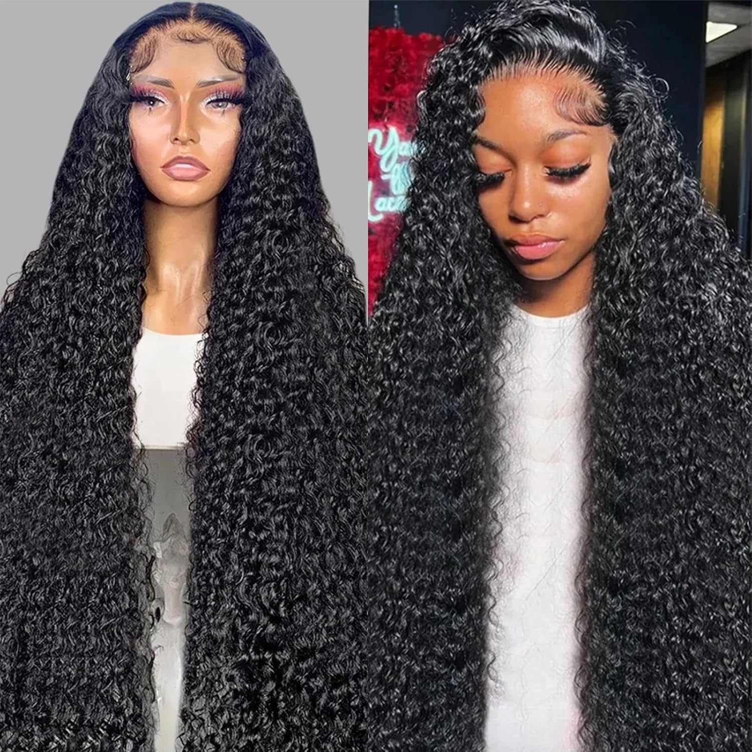 24 Inch Deep Wave Lace Front Wigs Human Hair 200% Density 13x4 HD Transparent Full Lace Frontal Wigs Human Hair 12A Deep Curly Glueless Wigs Human Hair Pre Plucked for Black Women 3X Longer Lifespan