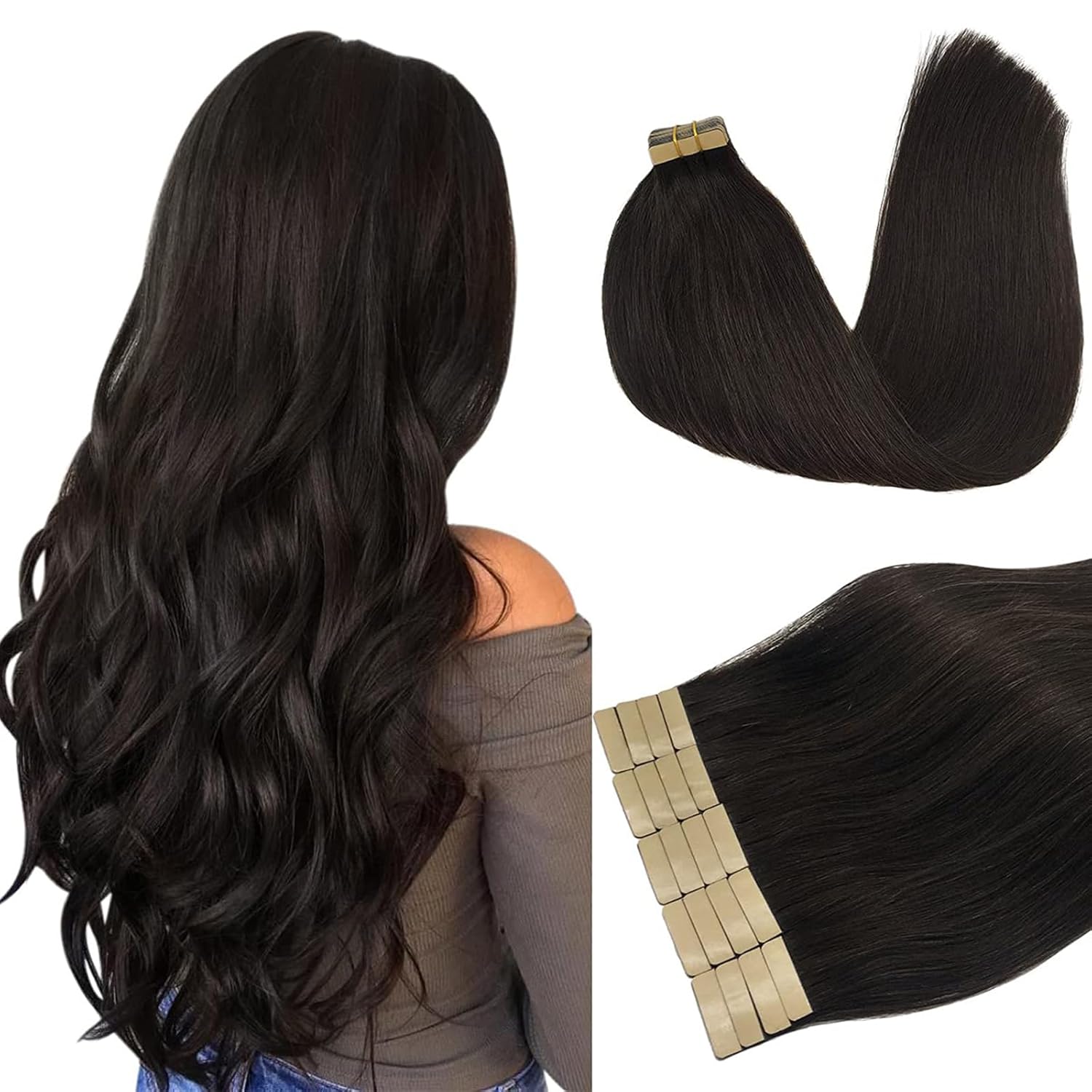 DOORES Tape in Hair Extensions Dark Brown Real Human Hair Extensions Tape in Natural Hair Extensions Real Hair 50g 20pcs 22 Inch