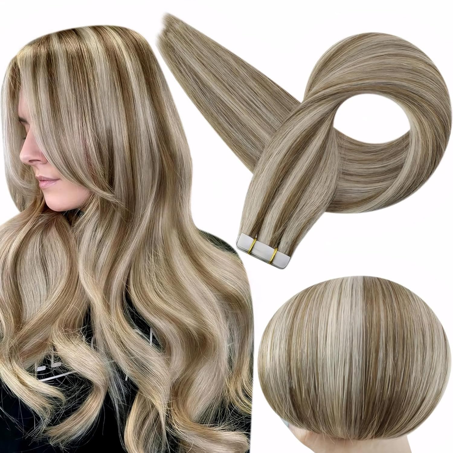 Full Shine Tape in Hair Extensions Remy Human Hair 22 Inch